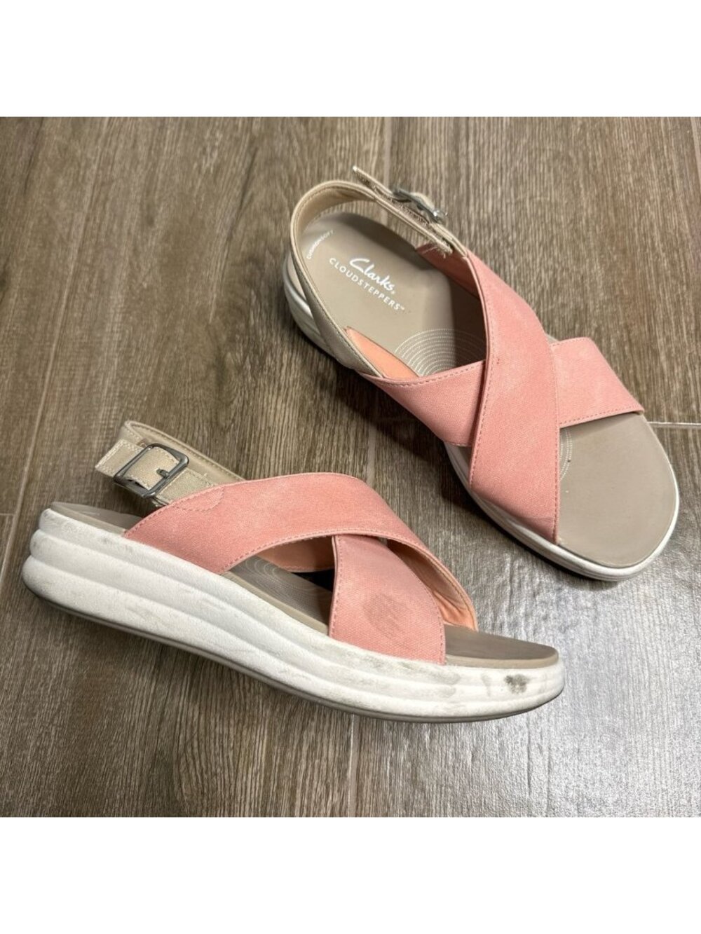 Clarks Drift Sun Cloudsteppers Women's Pink Straps Wedge Platform Sandals 8 size